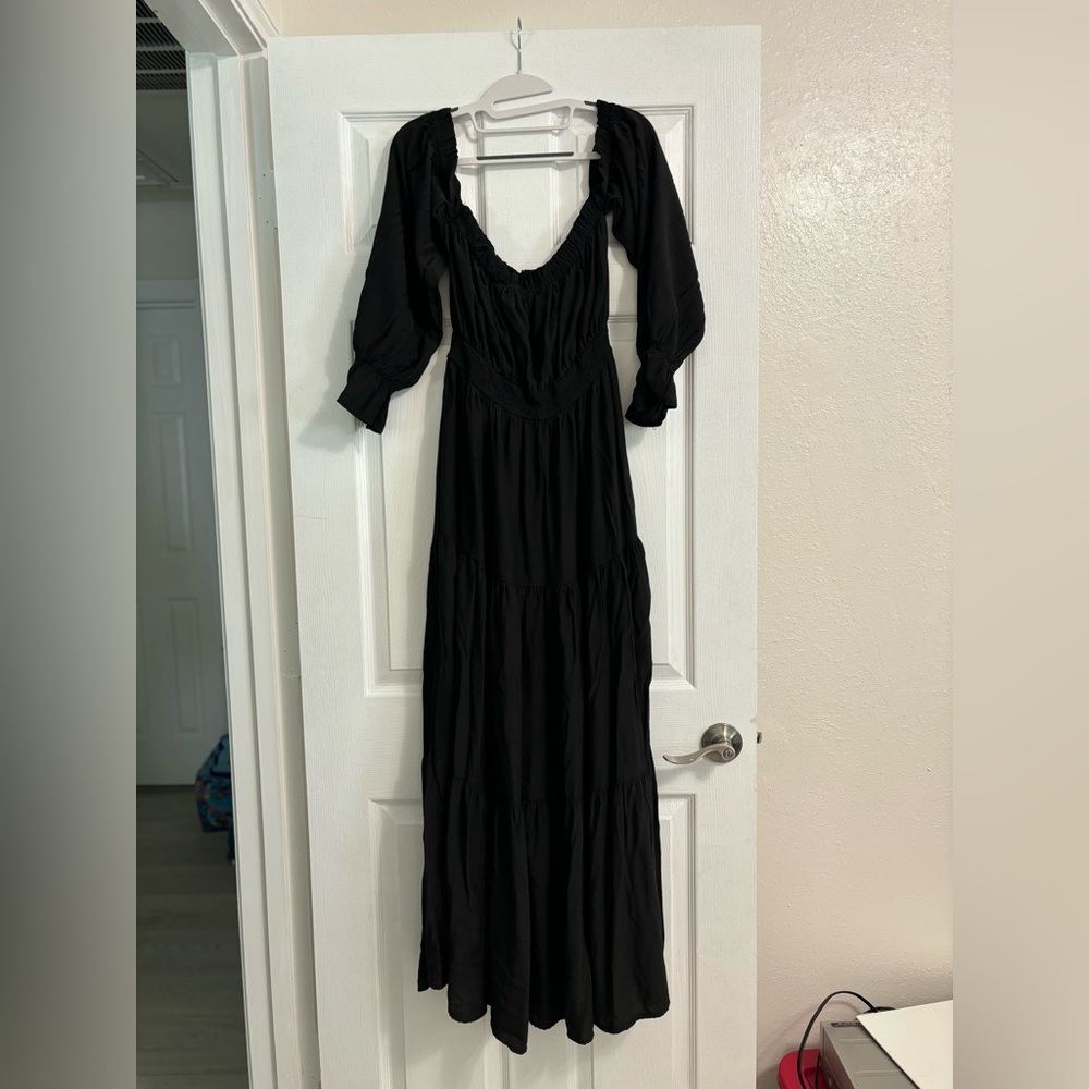 Black Scoop Neck Bishop Sleeve Gown